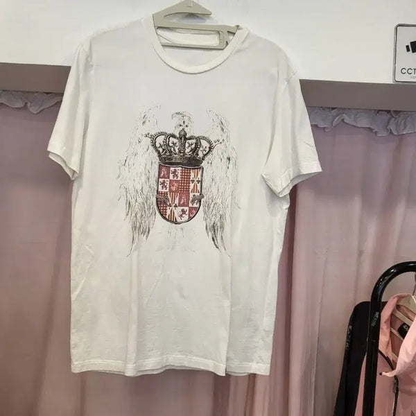 [BUNJANG] White Eagle Crown Graphic T-Shirt / 화이트 왕관 독수리 문양 반팔 티셔츠