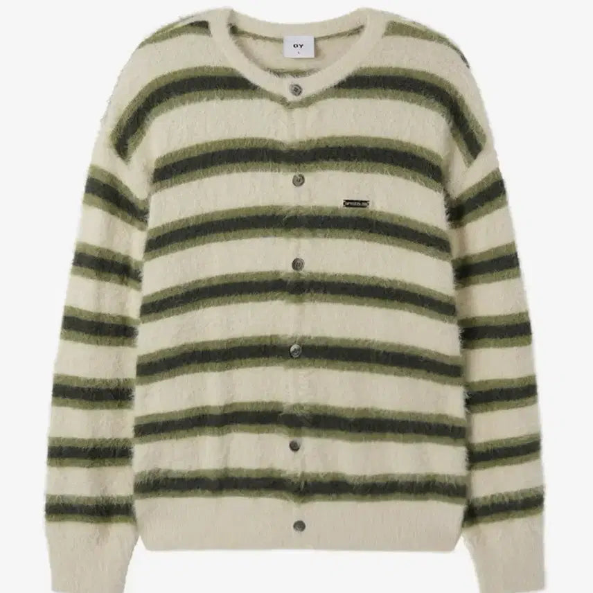 [BUNJANG] OY Hairy Stripe Knit Cardigan - Ivory / OY HAIRY STRIPE KNIT CARDIGAN - IVORY