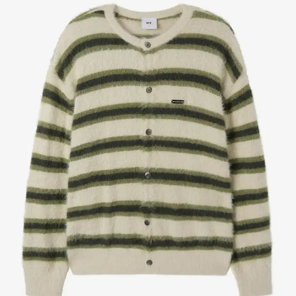 [BUNJANG] OY Hairy Stripe Knit Cardigan - Ivory / OY HAIRY STRIPE KNIT CARDIGAN - IVORY