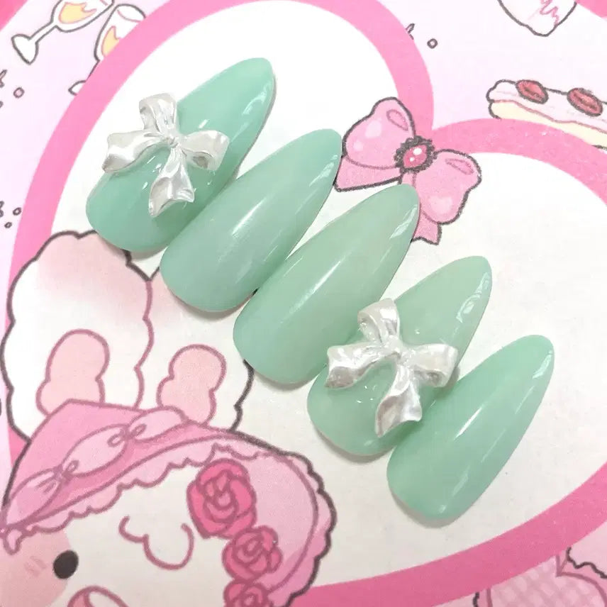 [BUNJANG] Mintcore Handmade Nail Tips Ribbon Mint Syrup Nail Summer Fairy-tale Princess / (케이스증정/빠른배송)민트코어 수제네일팁 리본 민트네일 여름네일 시럽네일 하이틴 공주