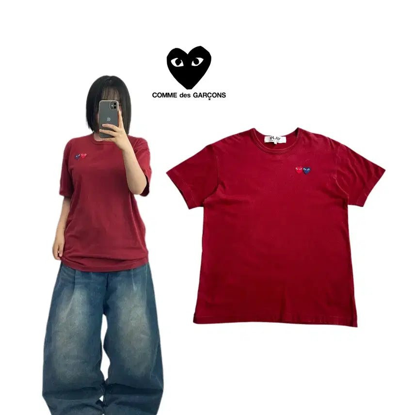 [BUNJANG] Comme des Garçons Twin Heart Logo Short Sleeve T-Shirt / 꼼데가르송 트윈 하트 로고 반팔 티셔츠