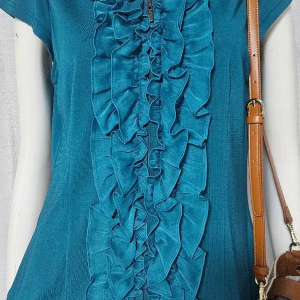 [BUNJANG] Blue Zipper Frill Top / 청색 자크 프릴 상의..