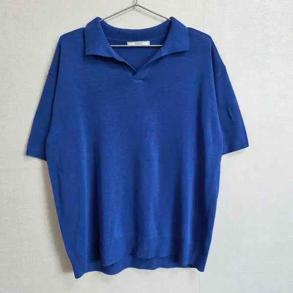 [BUNJANG] Saint Men's Summer Knit Short Sleeve Polo T-Shirt Blue F / saint 남성 여름 니트 반팔 카라티 블루 F JJ3054