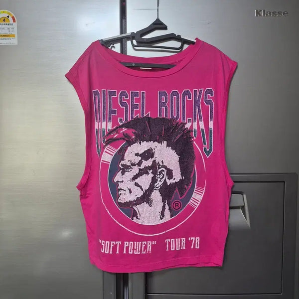 [BUNJANG] DIESEL Pink Print Sleeveless Top XXS / DIESEL 핑크 프린트 나시티