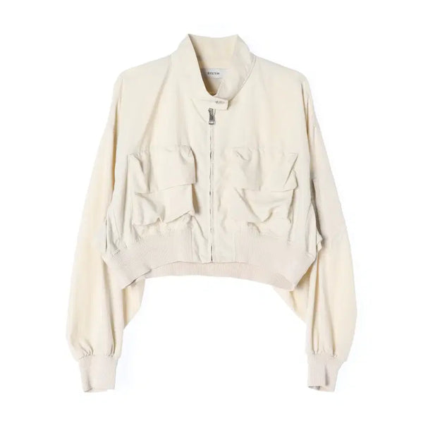 [BUNJANG] System 23SS Cropped High-Neck Zip-Up Jumper Jacket Cream / 시스템 23SS 크롭 하이넥 집업 점퍼 재킷 크림