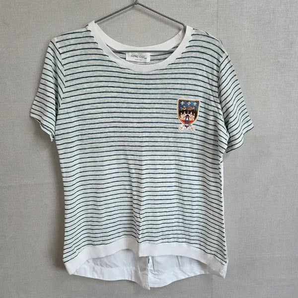 [BUNJANG] Hongcho Women's Striped Short Sleeve T-Shirt / HONGCHO 여성 단가라 반팔 티셔츠 F JJ3055