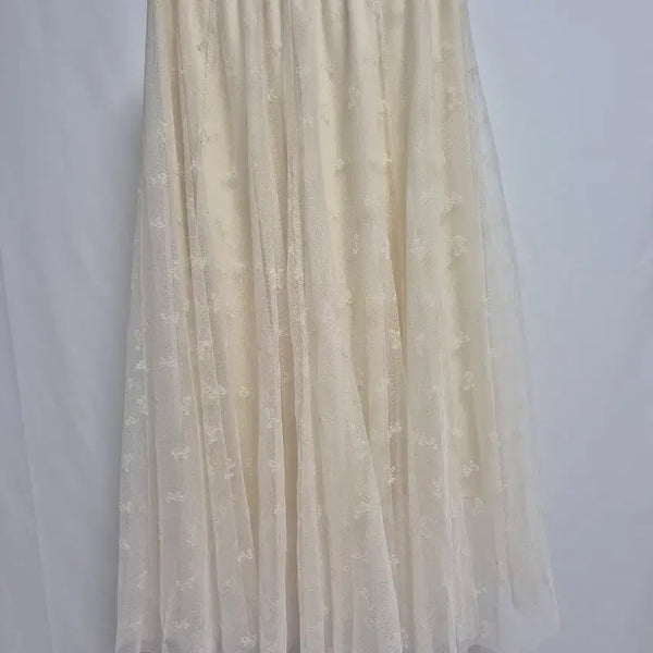 [BUNJANG] Ivory Chiffon Butterfly Lace Long Skirt / 아이보리 쉬폰 나비 레이스 롱 스커트