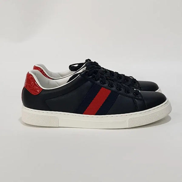[BUNJANG] Gucci Ace Sneakers Square Web Black Leather / 정품) 구찌 에이스 스니커즈 스퀘어 웹 블랙 레더 757892 8+