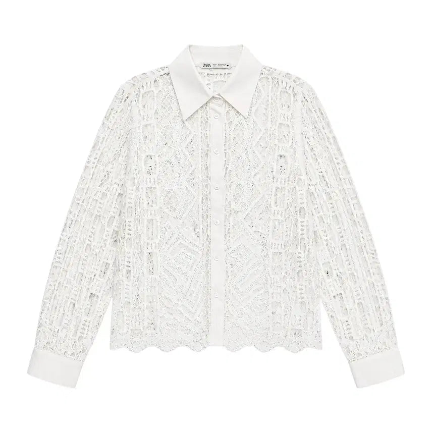 [BUNJANG] Zara Lace Shirt Blouse / 여성S/ 자라 레이스 셔츠 블라우스IV A-101
