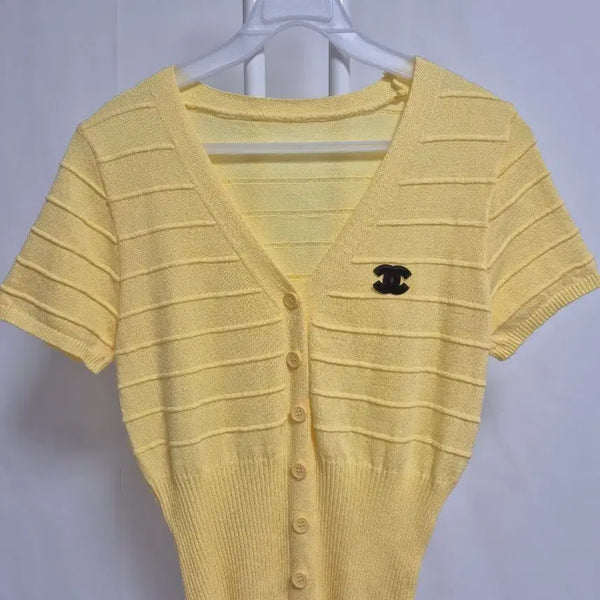 [BUNJANG] Logo Short Sleeve Knit Yellow / 로고 반팔 니트 옐로우