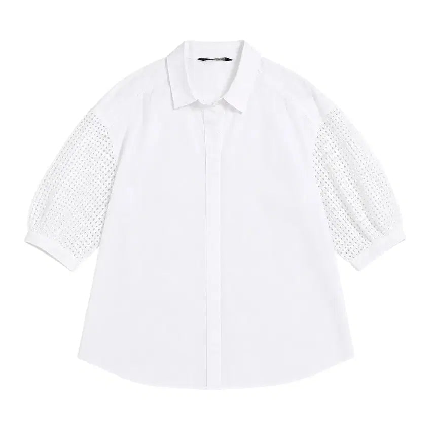 [BUNJANG] ZOOE Women's Mesh Puff Sleeve Blouse (Size 55) / 여성55/ 주크 그물 퍼프소매 블라우스 A-102