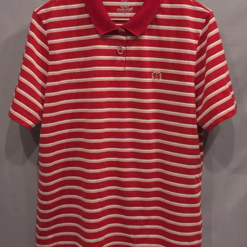 [BUNJANG] Kolon Sport Women's Striped Collar Short Sleeve T-Shirt (Size 100, fits 95) / 코오롱 여성 스트라이프 카라 반팔티 100(95)