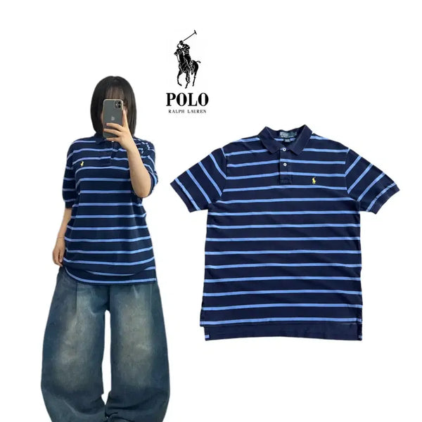 [BUNJANG] Polo Pony Stripe PK Collar Short Sleeve T-Shirt / 폴로 포니 스트라이프 PK 카라 반팔 티셔츠