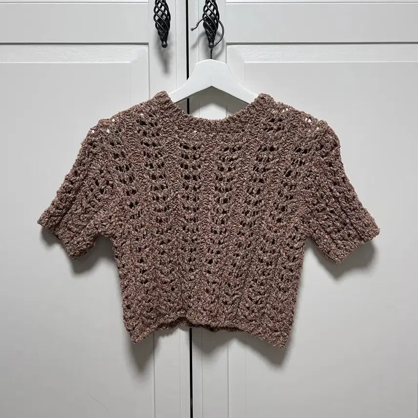 [BUNJANG] Serre V Short Sleeve Fishnet Crop Knit / 세라비 반팔 그물 크롭 니트