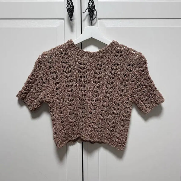 [BUNJANG] Serre V Short Sleeve Fishnet Crop Knit / 세라비 반팔 그물 크롭 니트