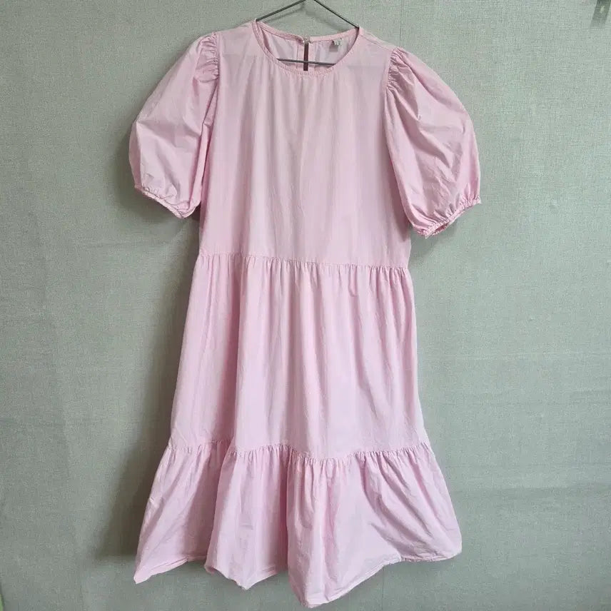 [BUNJANG] LIKE VAM Women's Pink Puff Sleeve Tiered Dress / LIKE VAM 여성 핑크 퍼프소매 캉캉 원피스 F JJ3060