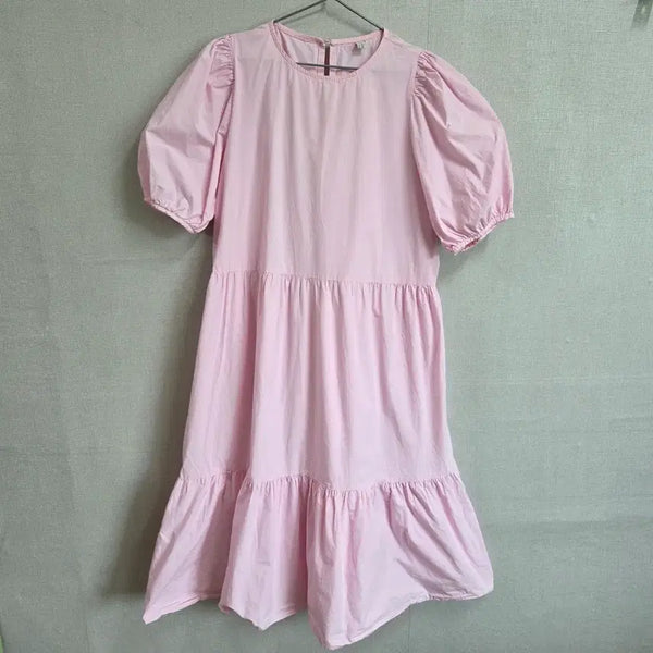 [BUNJANG] LIKE VAM Women's Pink Puff Sleeve Tiered Dress / LIKE VAM 여성 핑크 퍼프소매 캉캉 원피스 F JJ3060