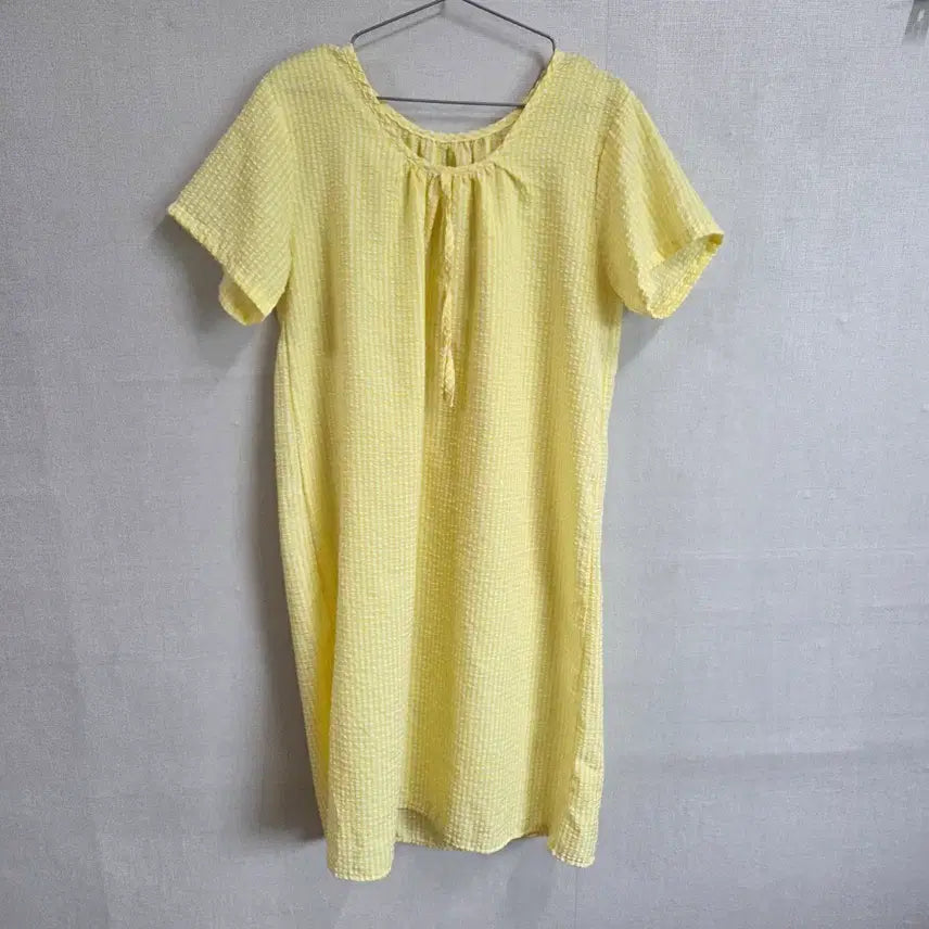 [BUNJANG] Women's Short Sleeve Check Gingham Dress Yellow F / 여성 반팔 체크 지지미 원피스 옐로우 F JJ3061