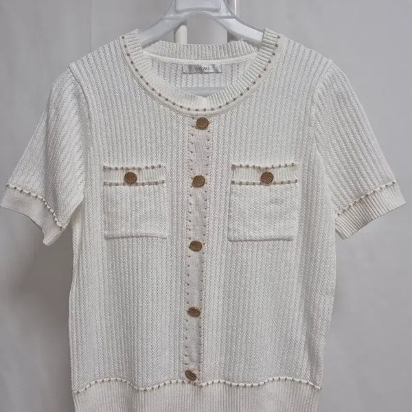[BUNJANG] Banneake Women's Short Sleeve Knit Top - White / 반에이크 여성 반팔 니트 화이트