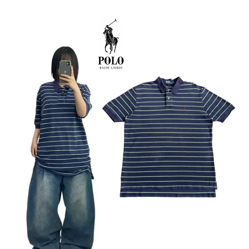 [BUNJANG] Polo Pony Stripe PK Collar Short Sleeve T-Shirt / 폴로 포니 스트라이프 PK 카라 반팔 티셔츠