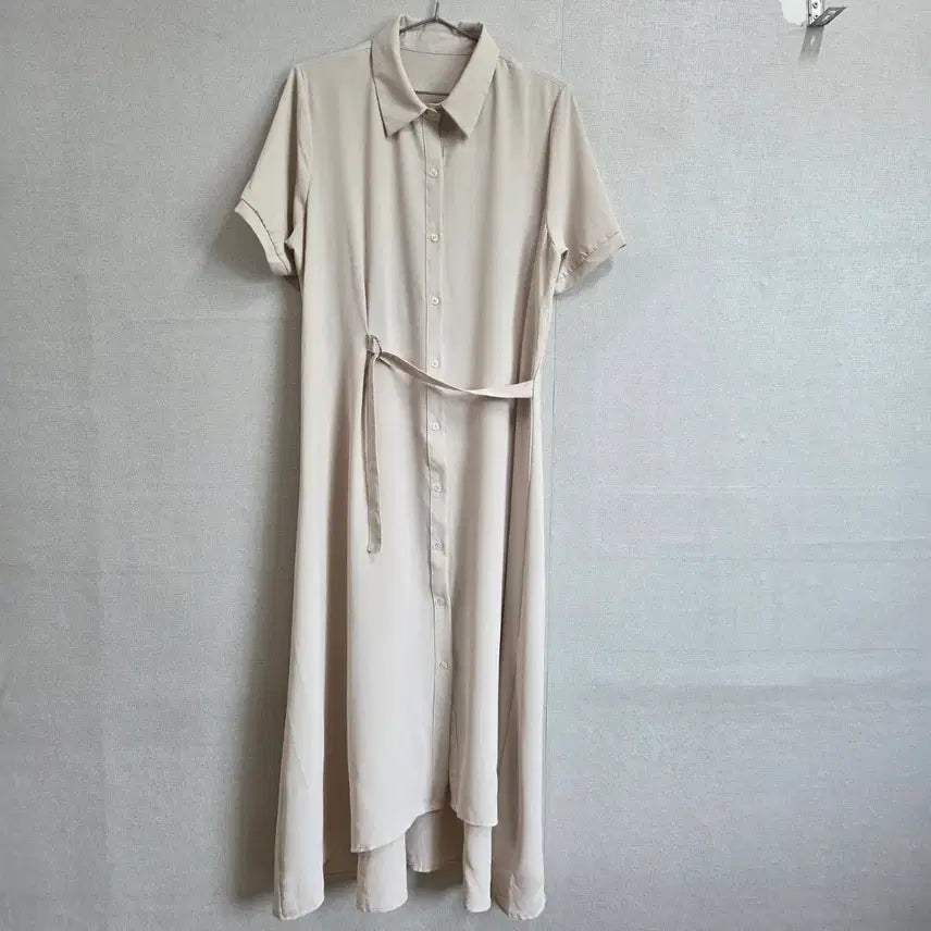 [BUNJANG] Women's Beige Long Shirt Dress / 여성 베이지 롱 셔츠 원피스 F JJ3062