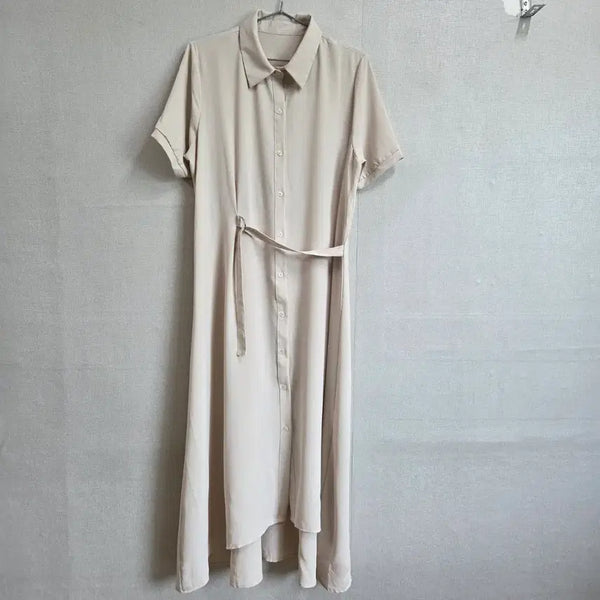 [BUNJANG] Women's Beige Long Shirt Dress / 여성 베이지 롱 셔츠 원피스 F JJ3062