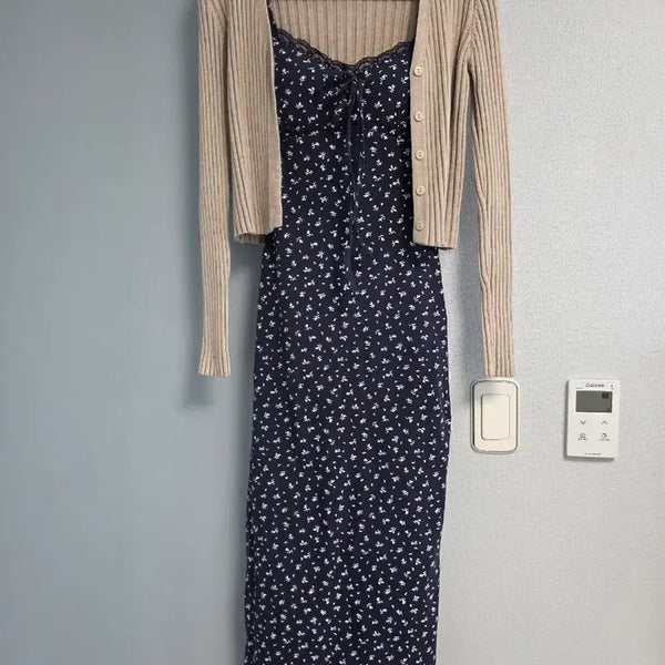 [BUNJANG] Hypnotic Ascenti Flower Long Dress with Cardigan Set / 히프나틱 아센티 플라워 롱원피스 캡내장 잔꽃무늬 가디건 세트