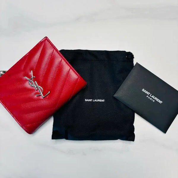 [BUNJANG] Saint Laurent Monogram Logo Zip Around Wallet Red/Silver / [정품] 생로랑 모노그램 로고 지퍼 반지갑 (레드/은장)