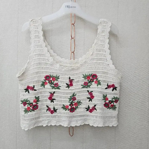 [BUNJANG] Embroidered Contrast Crop Knit Vest Bustier / 자수배색 크롭니트조끼 뷔스티에