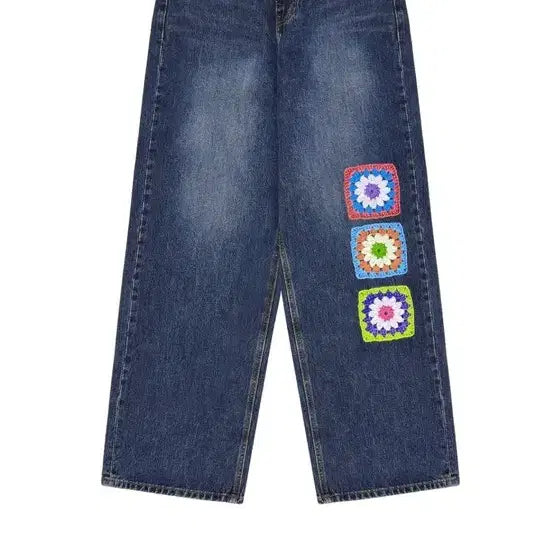 [BUNJANG] Roccy Roccy X Graphicus Crochet Jeans Middle Blue / 로씨로씨 X 그래피커스 크로셰 진 미들 블루