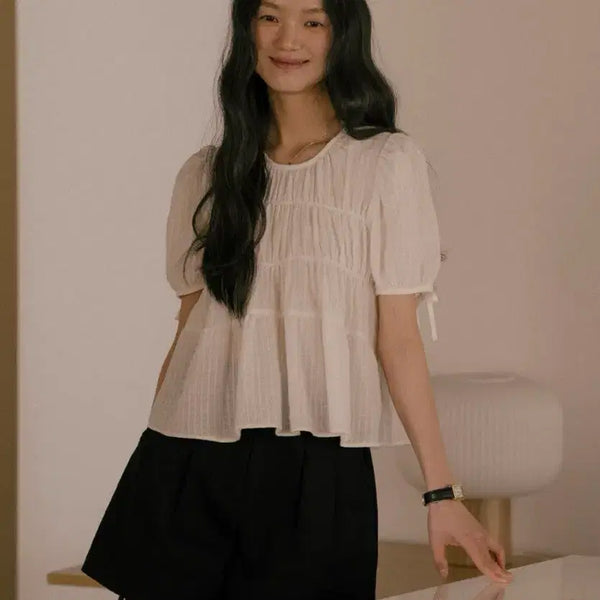 [BUNJANG] Tillidai Shirring Puff Blouse / 틸아이다이 셔링 퍼프 블라우스 - 3만원