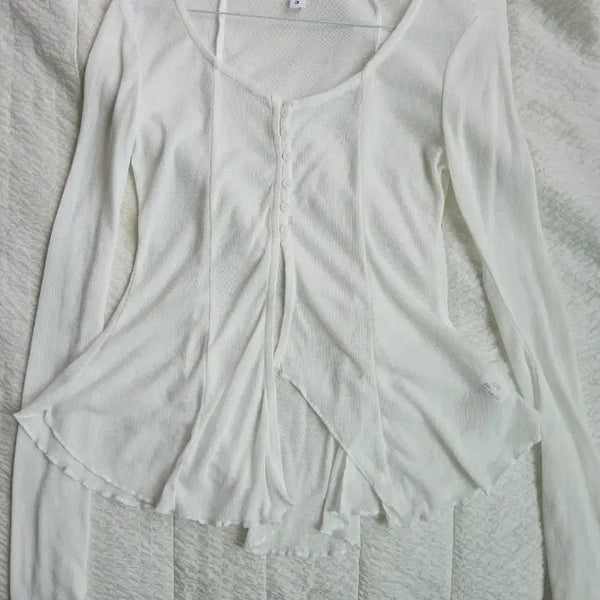 [BUNJANG] Milk White Asymmetric Cutting Flare Fit Cardigan / 밀크화이트 가디건