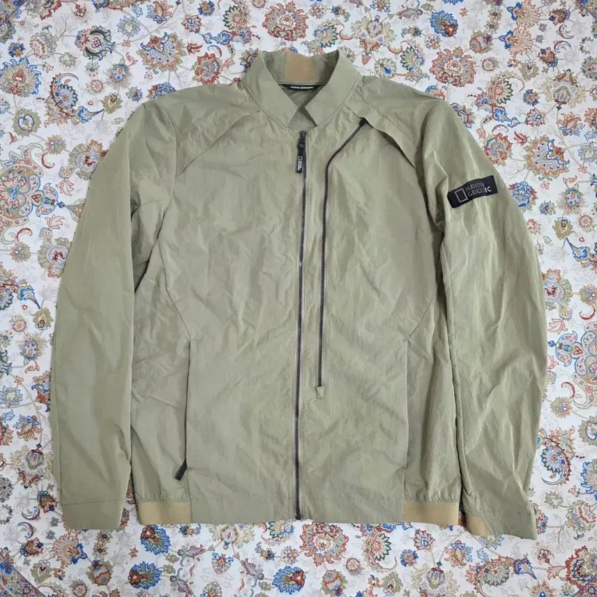 [BUNJANG] National Geographic Khaki Windbreaker Zip-Up Jacket M / 내셔널지오그래픽 바람막이 집업 자켓 카키 95 M