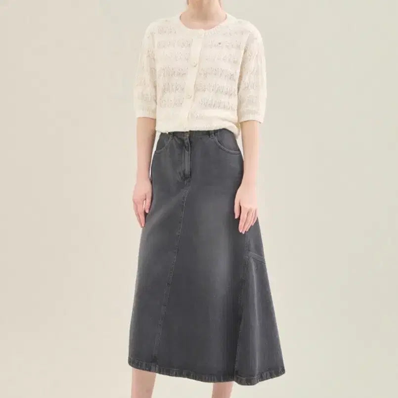 [BUNJANG] SJSJ Dark Grey Denim A-Line Skirt / 한섬 SJSJ 데님 스커트 다크 그레이 청치마 (시스템 오즈세컨)