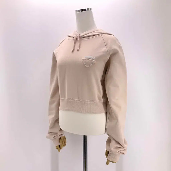 [BUNJANG] Prada Cropped Logo Hoodie (Peach, Size M) / [당일출고][백화점A/S] 프라다 크롭 후드티