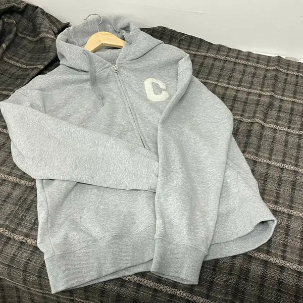 [BUNJANG] Covernat C Logo Hooded Zip-Up Gray / 커버낫 C로고 후드집업 그레이