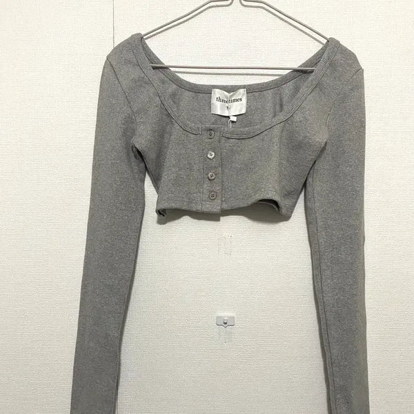 [BUNJANG] 3Times Crop Long Sleeve Knit (Free Size) / 쓰리타임즈 크롭 긴팔 니트 새제품