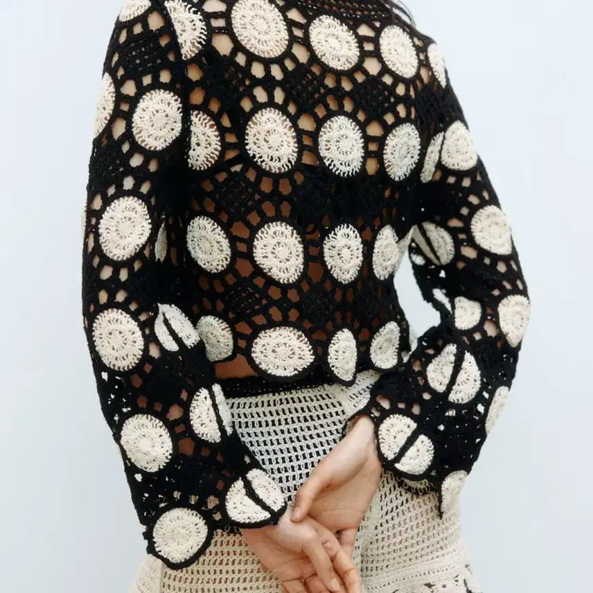 [BUNJANG] H&M Crochet Look Hole Knit Top - Size S / H&M 에이치앤엠 크로셰 룩 홀 니트 탑 S
