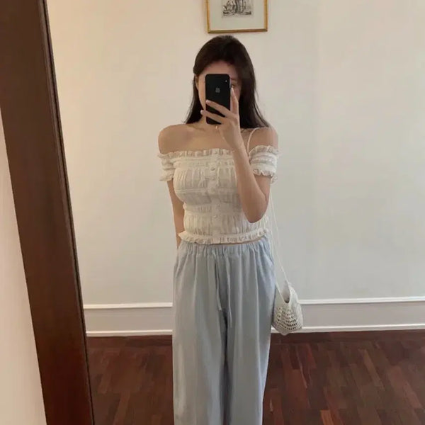 [BUNJANG] Leeds Linen Banding Pants Baby Blue Short / (새상품) 리즈 leeds 린넨 밴딩 팬츠 베이비 블루 숏