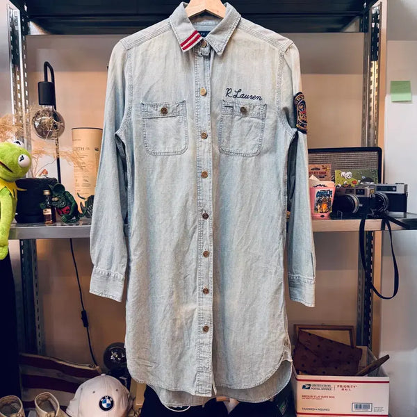 [BUNJANG] Polo Ralph Lauren Chambray Long Shirt Dress / 랄프로렌 앵커 버튼 패치 샴브레이 롱 셔츠 원피스