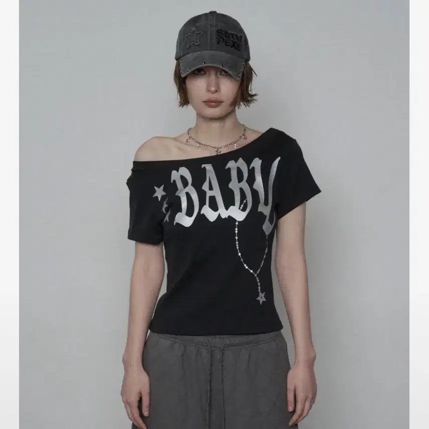 [BUNJANG] SETUPEXE BABY WIDE NECK TOP Black / 새상품) 셋업이엑스이 BABY WIDE NECK TOP 블랙