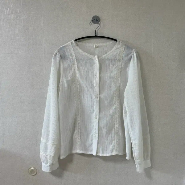 [BUNJANG] White Lace See-through Blouse / 화이트 레이스 시스루 블라우스