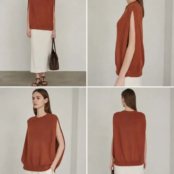 [BUNJANG] TIME 100% Cotton Cape-Style Sleeveless Knit Top / [정품/한섬] 타임(TIME) 면 100% 케이프형 민소매 니트 (F/드라이완료)