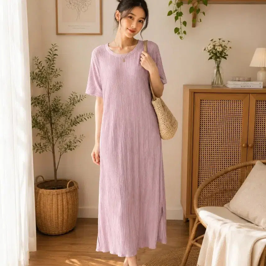 [BUNJANG] Flare Shirring Long Dress / 플레어 셔링 원피스 연보라