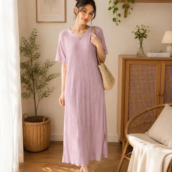 [BUNJANG] Flare Shirring Long Dress / 플레어 셔링 원피스 연보라