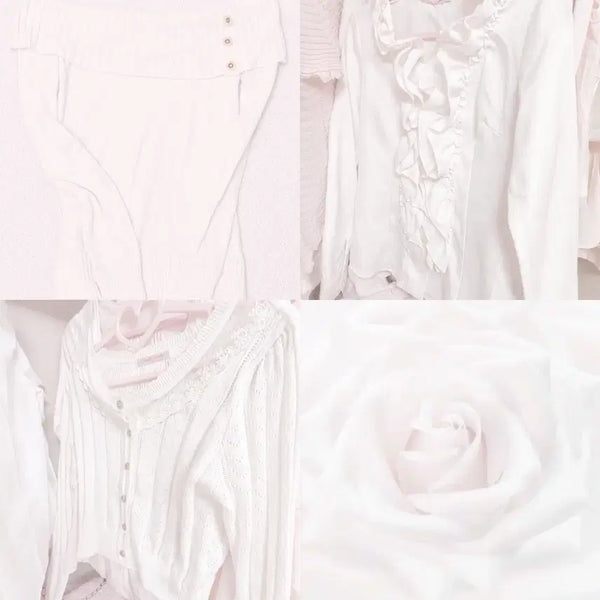 [BUNJANG] Cecille Macby Pink & White Knit Cardigan Shirt Set / 핑크 화이트 세실맥비 니트 히메갸루 셔츠 라떼갸루 가디건 세트