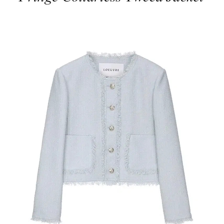 [BUNJANG] L'OBJET Fringe Collarless Tweed Jacket Light Blue Size 1 / 루에브르 프린지 칼라리스 트위드 자켓 라이트블루 사이즈1