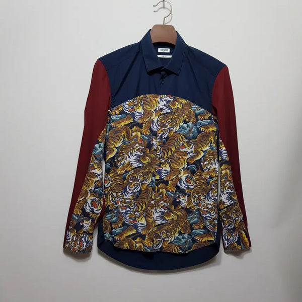 [BUNJANG] Kenzo Flying Tiger Long Sleeve Shirt Navy/Wine Tiger Pattern Slim Fit 95 / 한글택정품/겐조/플라잉타이거긴팔셔츠/39(슬림핏95)/파라오쇼핑