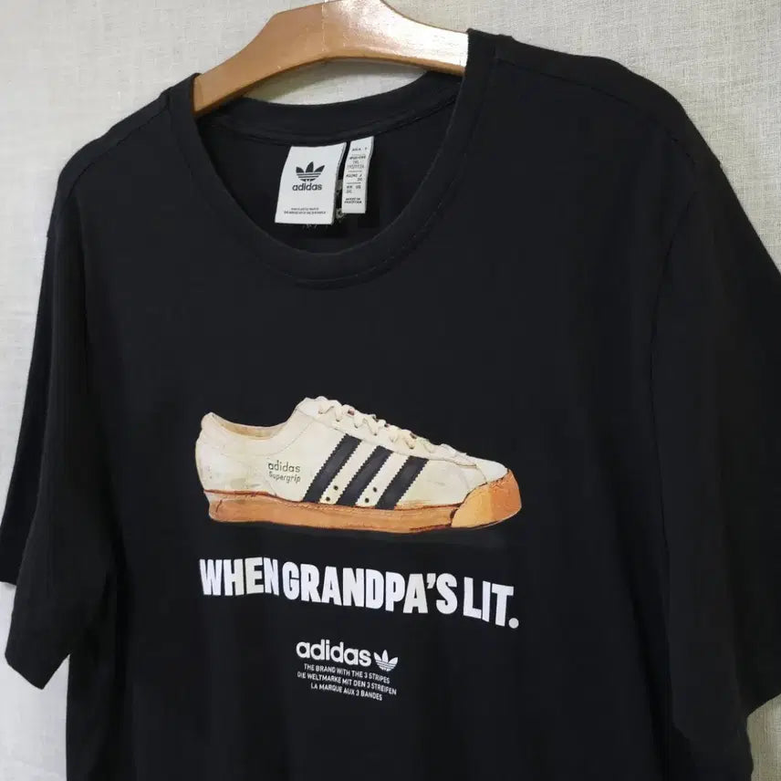 [BUNJANG] Adidas Originals Supergrip Graphic T-Shirt Black / 아디다스 오리지널스 정품 슈퍼그립 스니커즈 그래픽 반팔 티셔츠 블랙 105 110