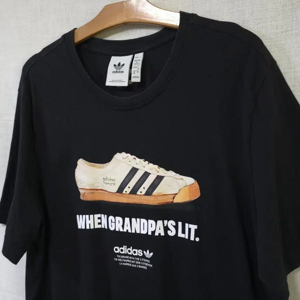 [BUNJANG] Adidas Originals Supergrip Graphic T-Shirt Black / 아디다스 오리지널스 정품 슈퍼그립 스니커즈 그래픽 반팔 티셔츠 블랙 105 110